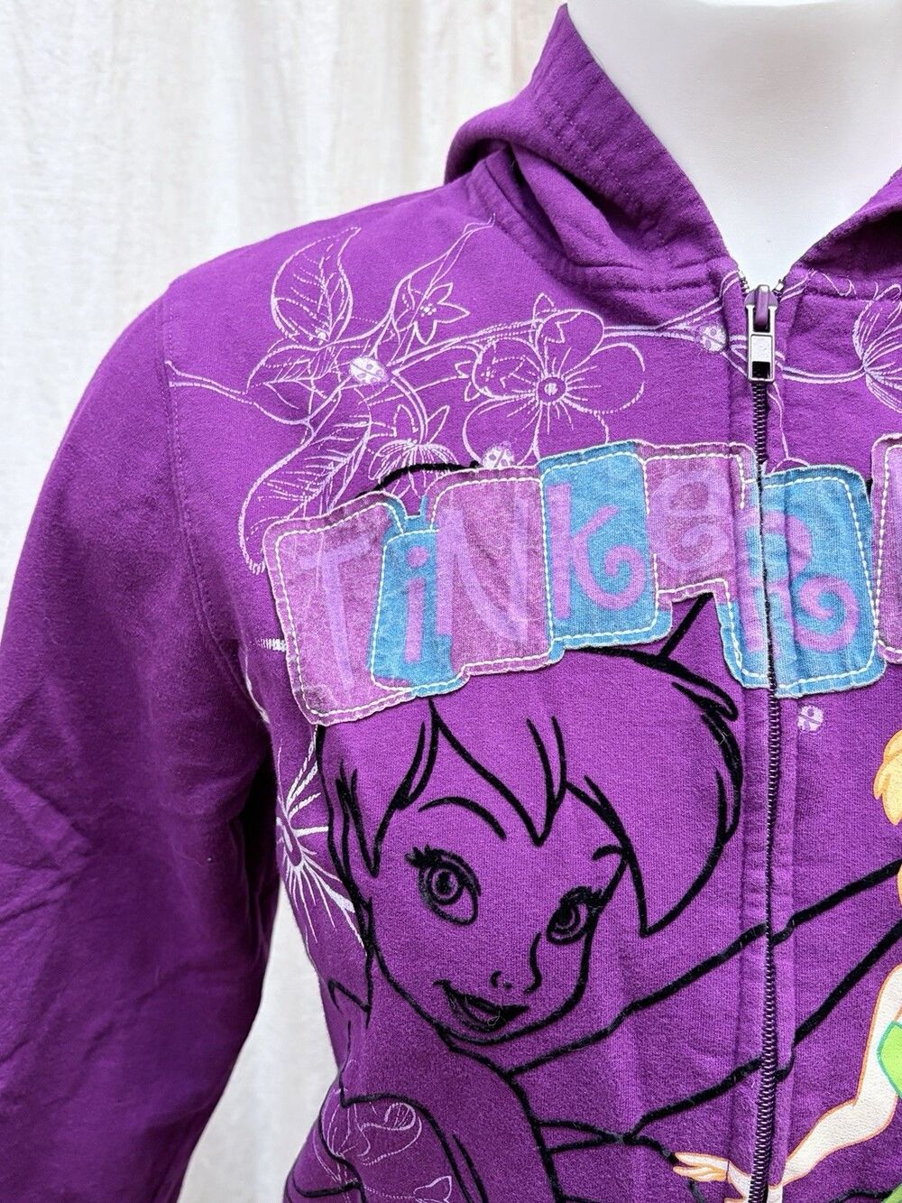 Disney Tinker Bell Purple Full Zip Hooded Hoodie Graphic Print Pockets Size L - Picture 3 of 7